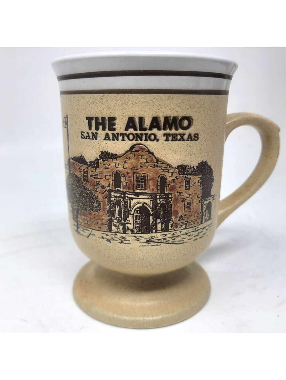 The Alamo San Antonio Texas Souvenir Coffee Mug Stoneware Pedestal Footed Cup